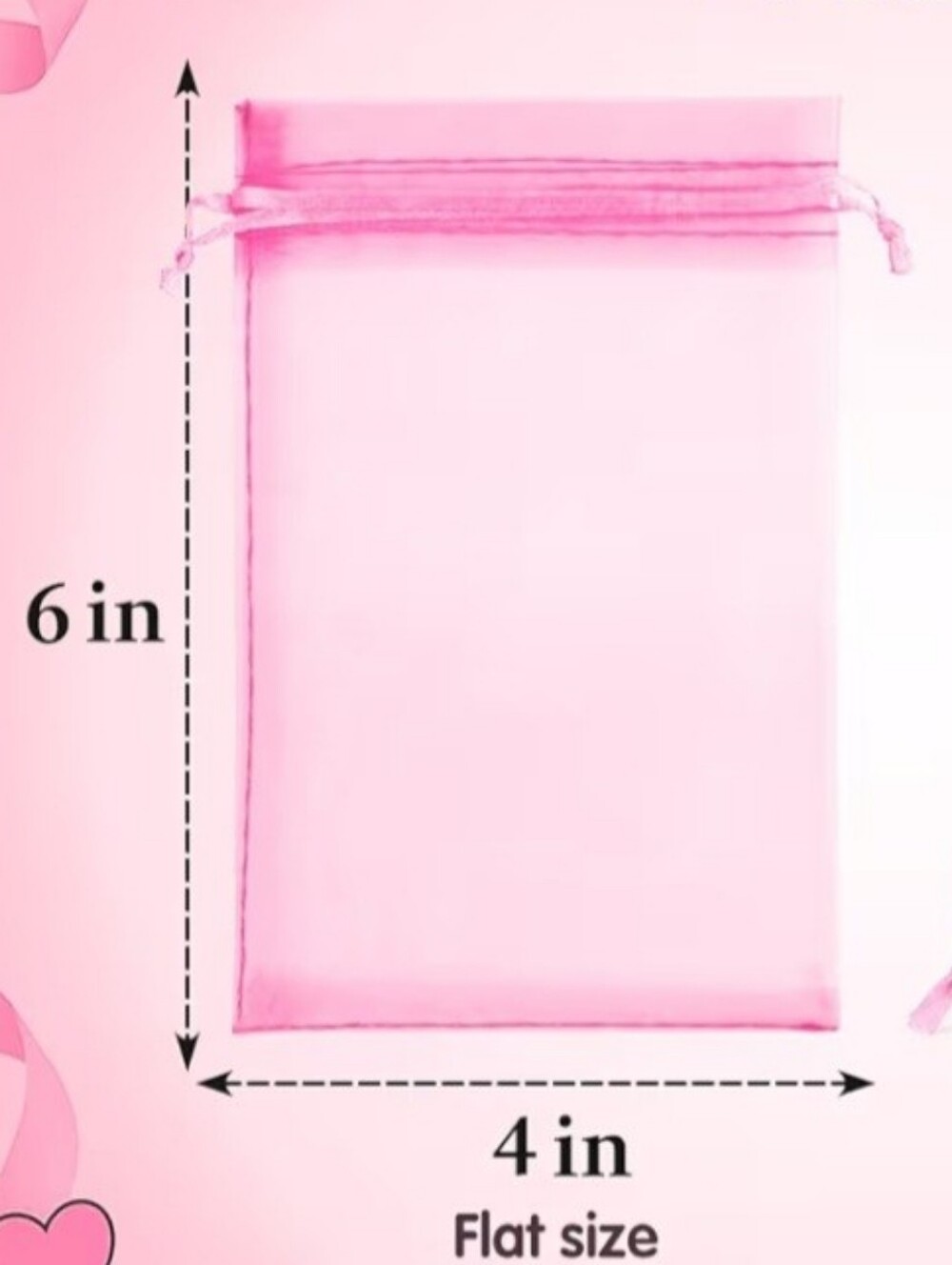 Pink Organza Drawstring Gift Bags - Pack of 10 - Picture 2 of 2